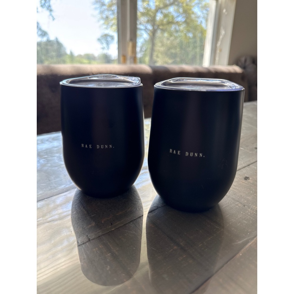 Rae Dunn Halloween Boo Spooky Matte Black Insulated Wine Tumbler Set of 2 Lids - Picture 3 of 4